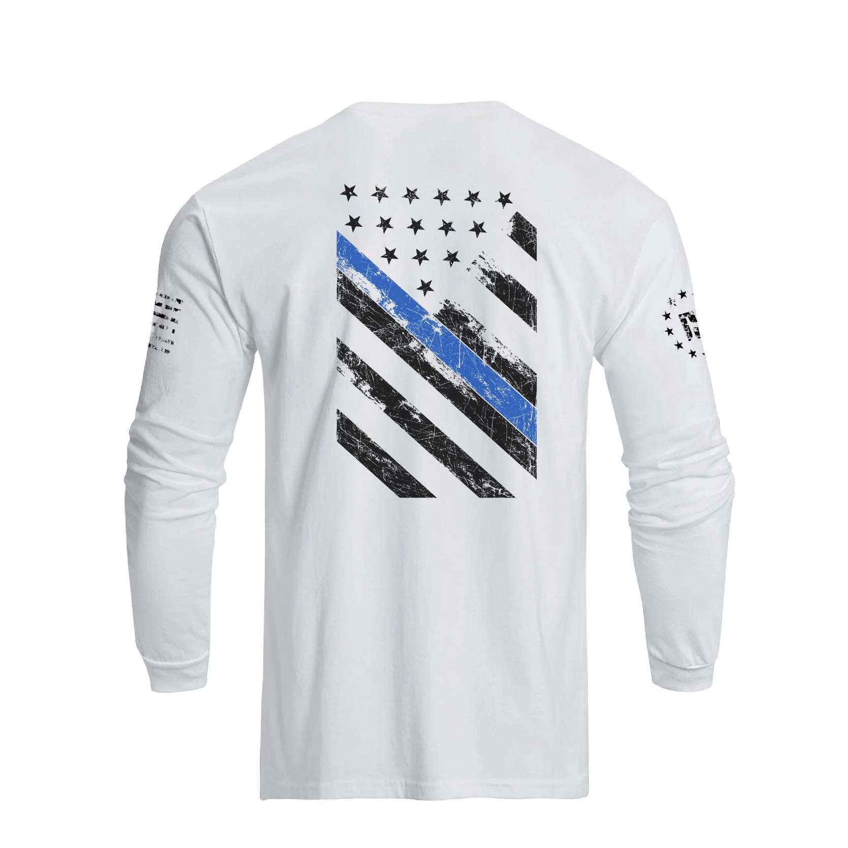 Men's 100% Cotton Blue Line American Flag Graphic Round Neck Long Sleeve T-Shirts - Image 8