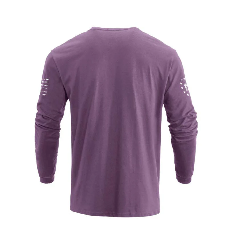 Men's 100% Cotton American Flag with Cross Graphic Round Neck Long Sleeve T-Shirts - Image 26