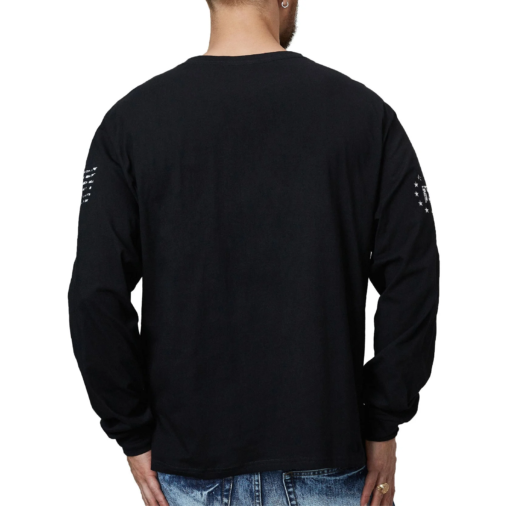 Men's 100% Cotton American Flag with Cross Graphic Round Neck Long Sleeve T-Shirts - Image 34