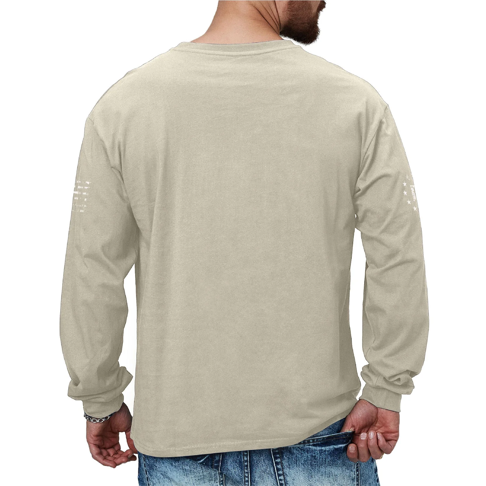 Men's 100% Cotton American Flag with Cross Graphic Round Neck Long Sleeve T-Shirts - Image 37
