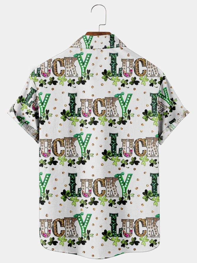 St. Patrick's Day Clover Lucky Casual Loose Men's Large Short Sleeve Shirt - Image 2