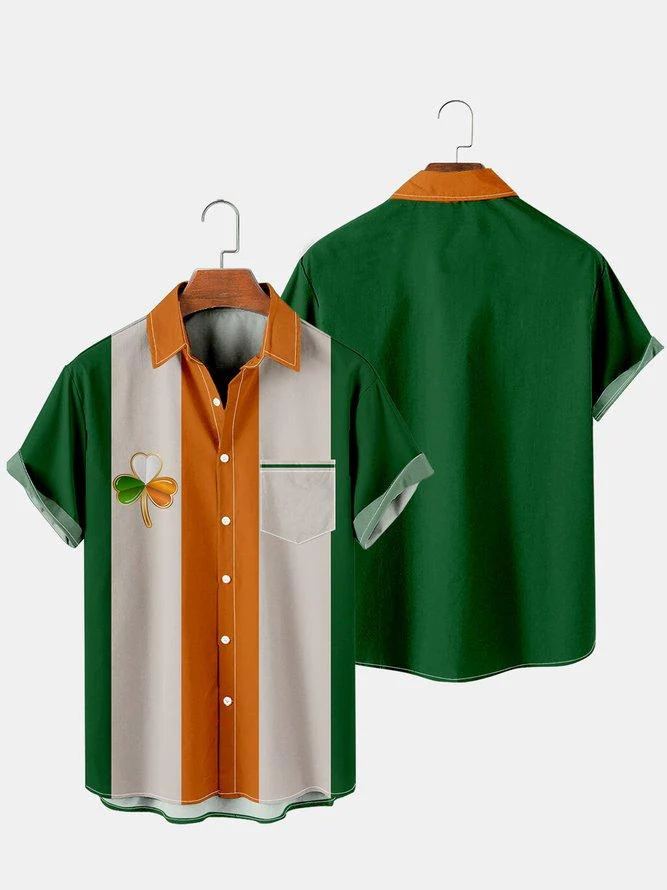 St. Patrick's Day Simple Clover Color Matching Men's Shirt - Image 3