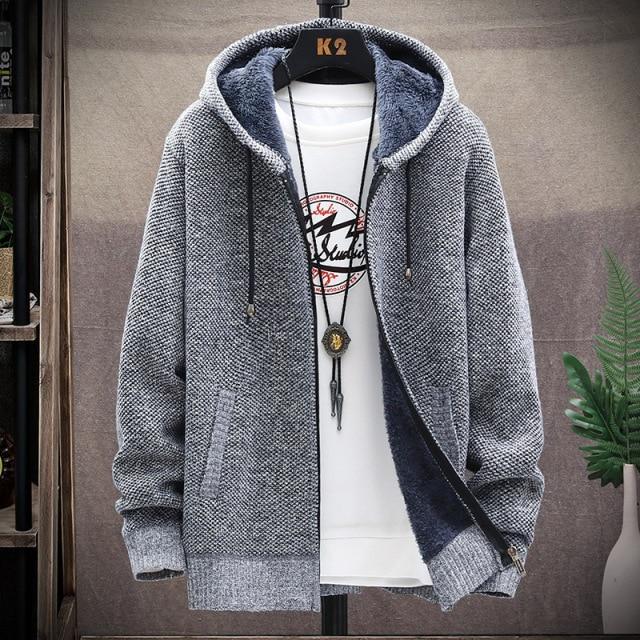 sweater solid color zipper cardigan  fleece catch thick warm collar jacket - Image 11