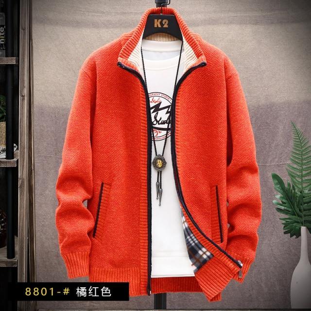 sweater solid color zipper cardigan  fleece catch thick warm collar jacket - Image 2