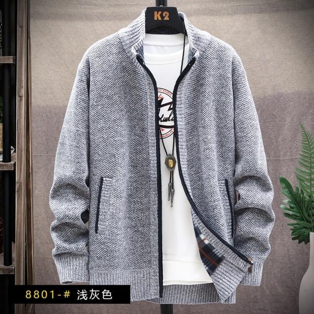 sweater solid color zipper cardigan  fleece catch thick warm collar jacket - Image 4