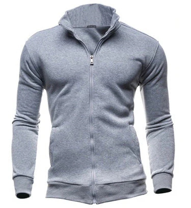 Sweatshirt Zipper Stand Collar Sweater Jacket Men's Solid Color Cardigan - Image 3