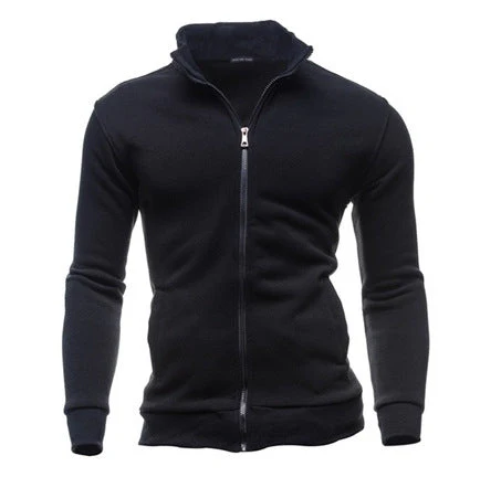 Sweatshirt Zipper Stand Collar Sweater Jacket Men's Solid Color Cardigan - Image 4
