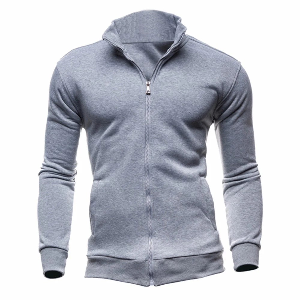 Sweatshirt Zipper Stand Collar Sweater Jacket Men's Solid Color Cardigan - Image 7