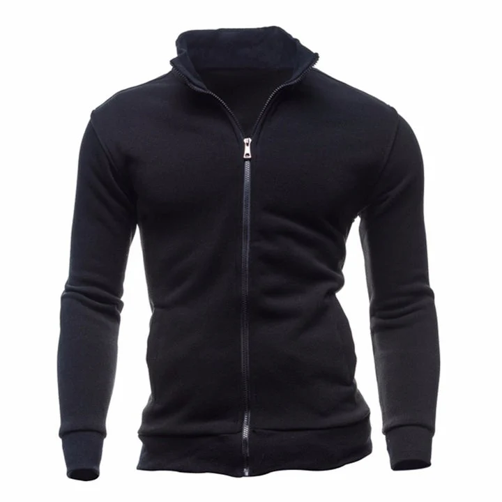 Sweatshirt Zipper Stand Collar Sweater Jacket Men's Solid Color Cardigan - Image 9