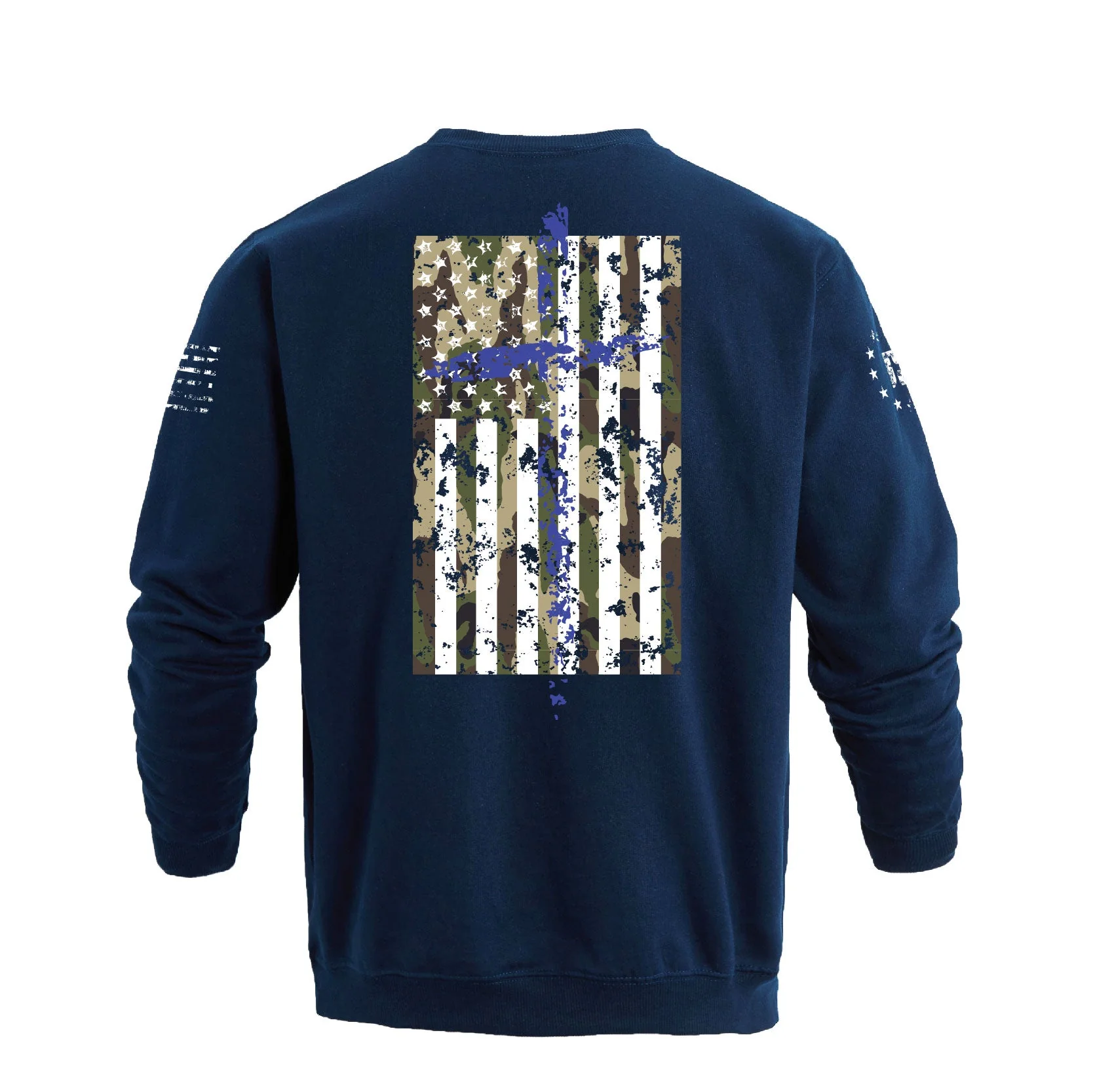 Men's 100% Cotton Patriotic American Flag Camouflage Cross Graphic Midweight Sweatshirts - Image 7