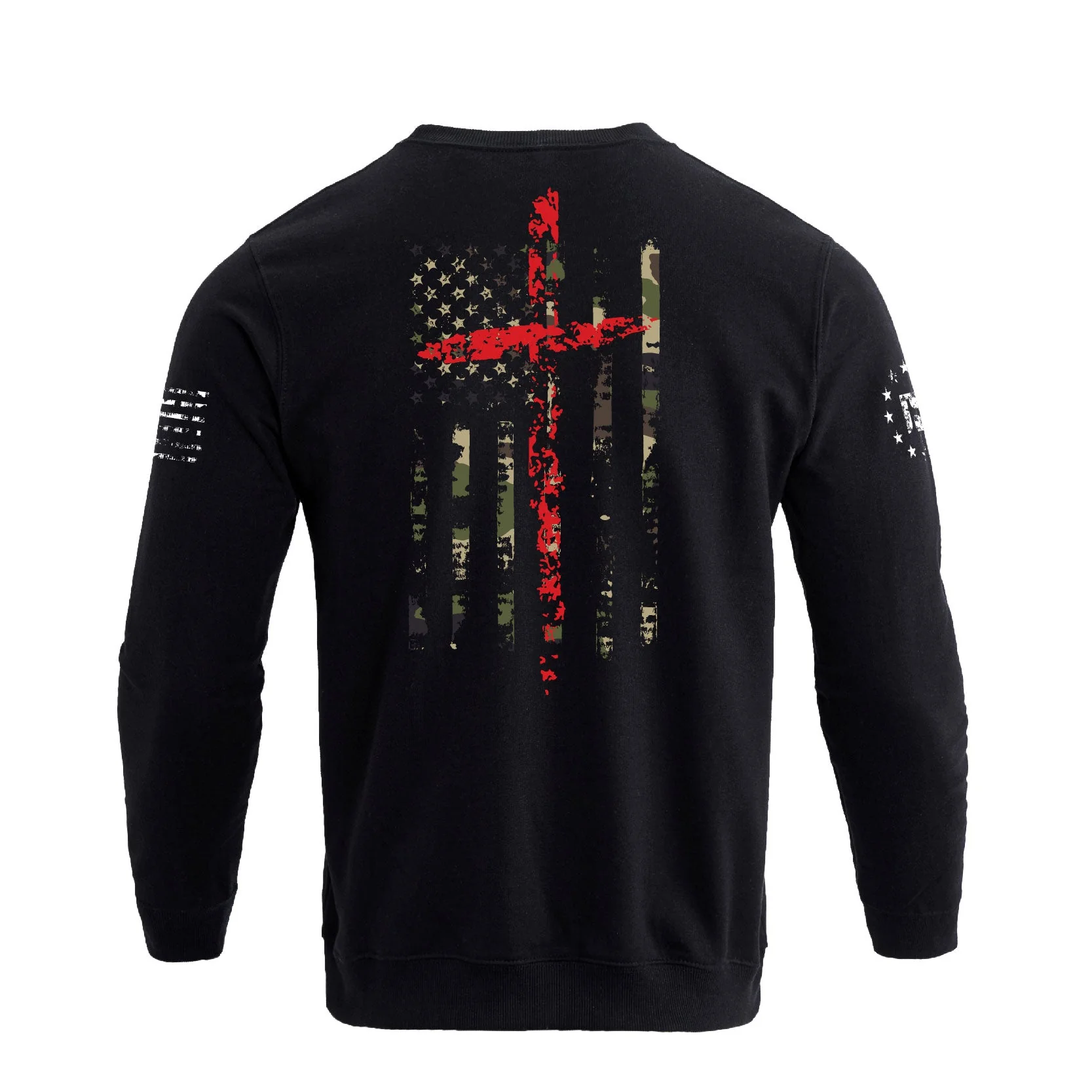 Men's 100% Cotton Patriotic American Flag Camouflage Cross Graphic Midweight Sweatshirts - Image 3