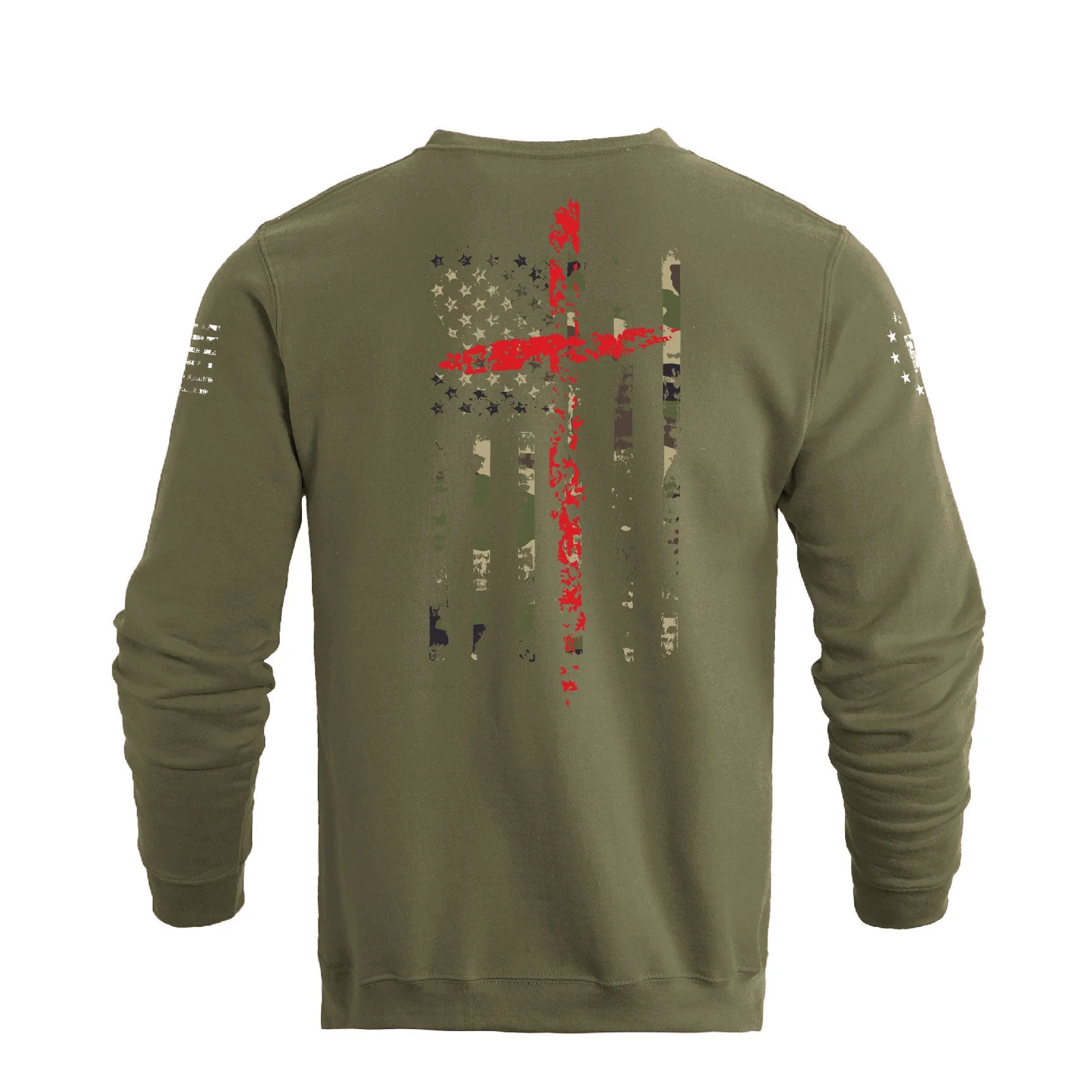 Men's 100% Cotton Patriotic American Flag Camouflage Cross Graphic Midweight Sweatshirts - Image 7