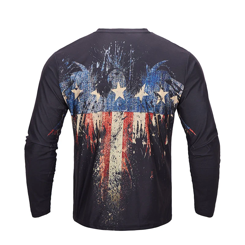 Men's Patriotic American Flag Graphic Long Sleeve T-shirts - Image 2