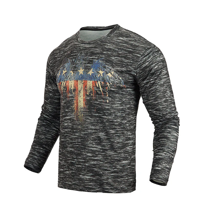Men's Patriotic American Flag Graphic Long Sleeve T-shirts - Image 41