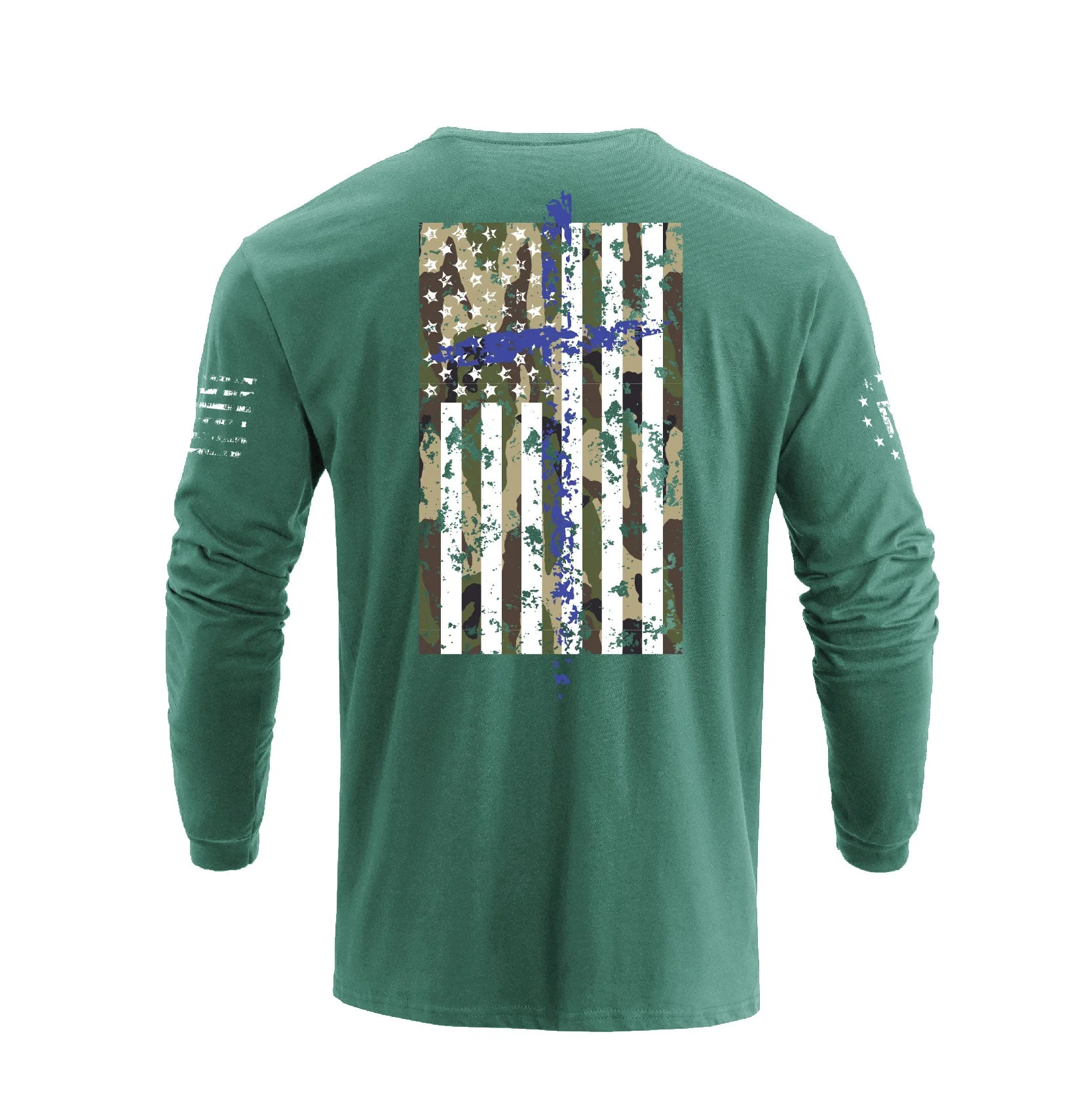 Men's 100% Cotton Patriotic American Flag Camouflage Cross Graphic Midweight Long Sleeve T-shirts - Image 10