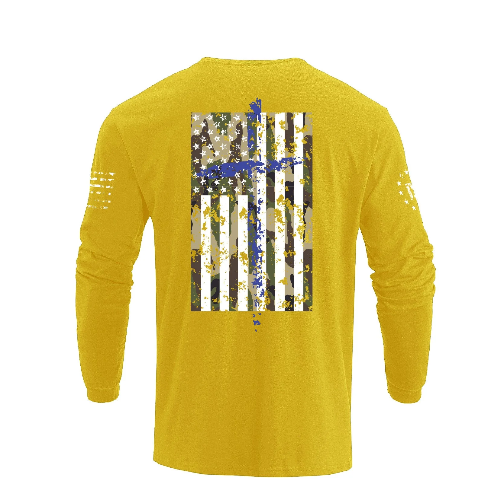 Men's 100% Cotton Patriotic American Flag Camouflage Cross Graphic Midweight Long Sleeve T-shirts - Image 12