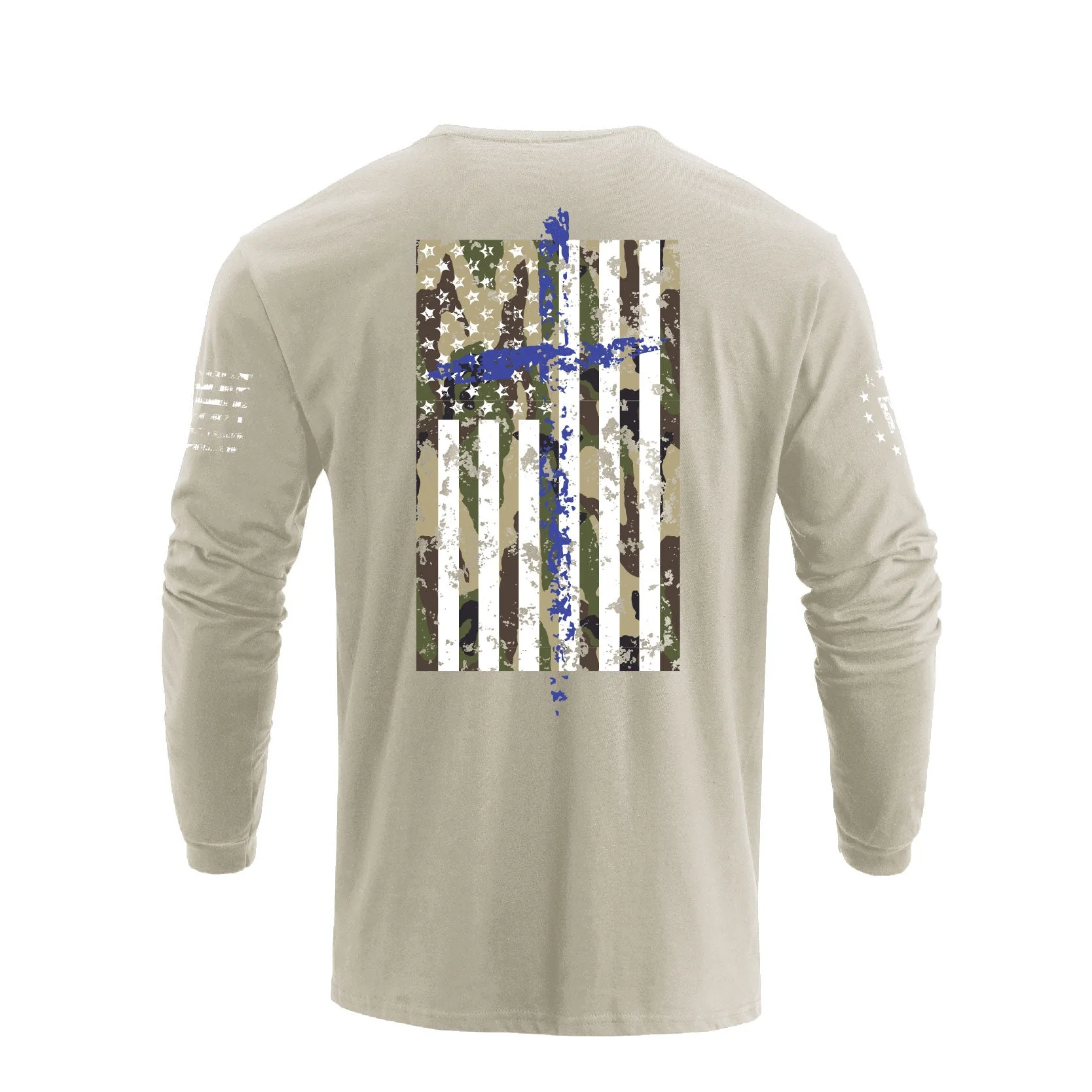 Men's 100% Cotton Patriotic American Flag Camouflage Cross Graphic Midweight Long Sleeve T-shirts - Image 13