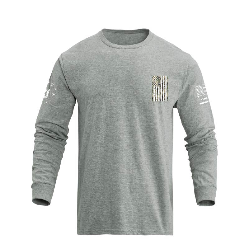 Men's 100% Cotton Patriotic American Flag Camouflage Cross Graphic Midweight Long Sleeve T-shirts - Image 15