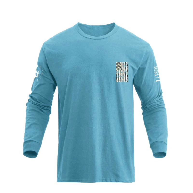 Men's 100% Cotton Patriotic American Flag Camouflage Cross Graphic Midweight Long Sleeve T-shirts - Image 25