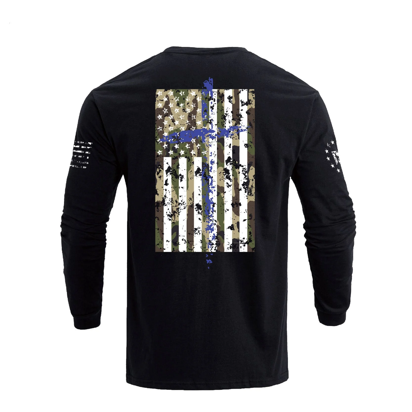 Men's 100% Cotton Patriotic American Flag Camouflage Cross Graphic Midweight Long Sleeve T-shirts - Image 4