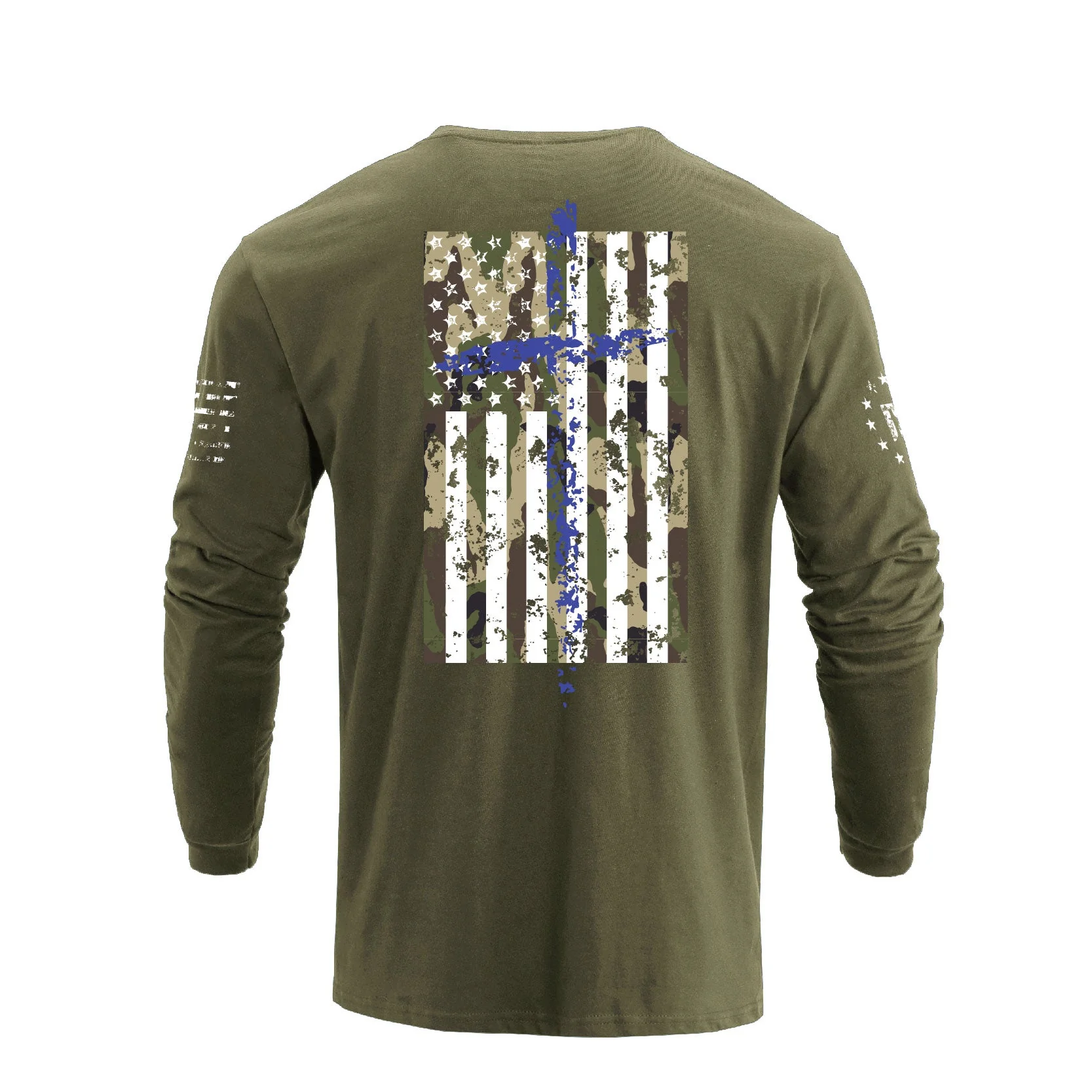 Men's 100% Cotton Patriotic American Flag Camouflage Cross Graphic Midweight Long Sleeve T-shirts - Image 6