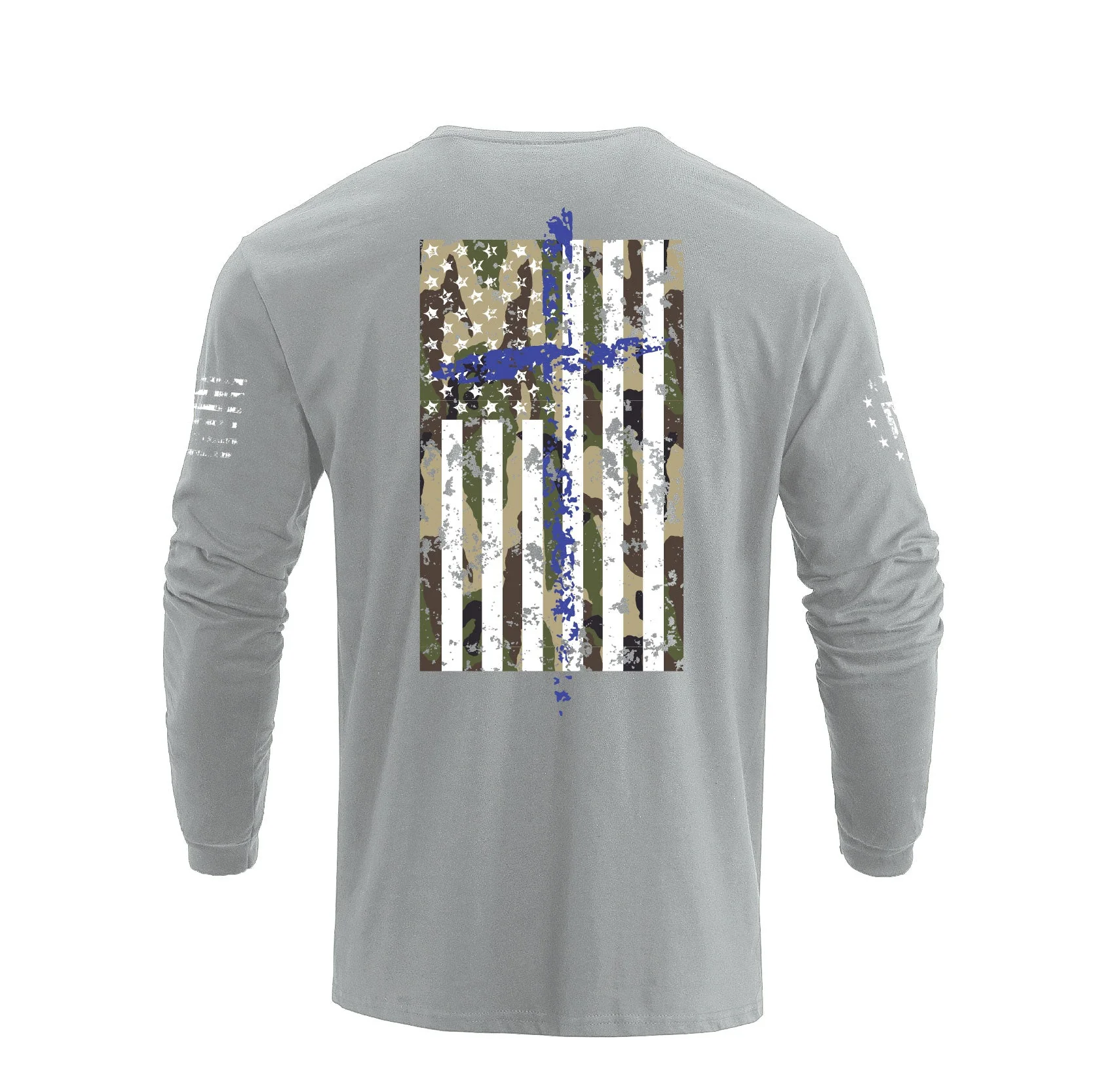 Men's 100% Cotton Patriotic American Flag Camouflage Cross Graphic Midweight Long Sleeve T-shirts - Image 8