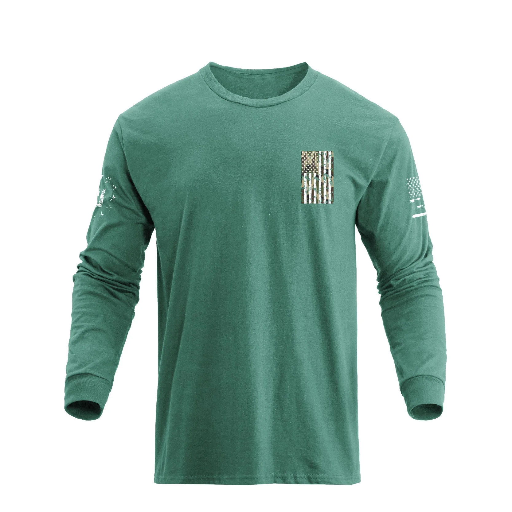 Men's 100% Cotton Patriotic American Flag Camouflage Cross Graphic Midweight Long Sleeve T-shirts - Image 9