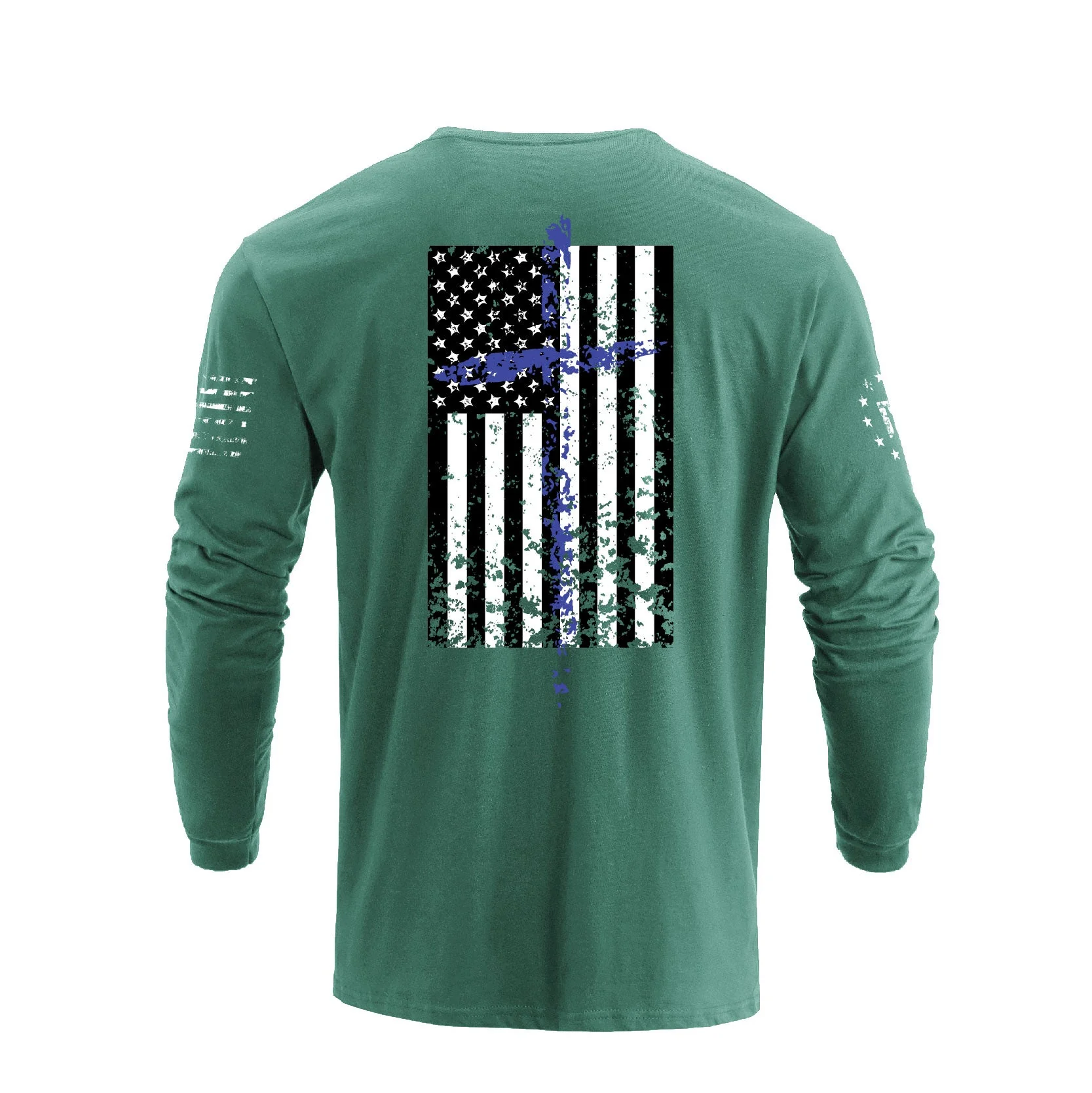 Men's 100% Cotton Patriotic American Flag Cross Graphic Midweight Long Sleeve T-shirts - Image 12