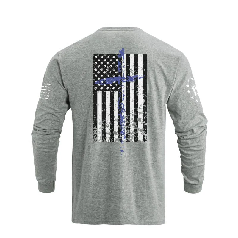 Men's 100% Cotton Patriotic American Flag Cross Graphic Midweight Long Sleeve T-shirts - Image 16