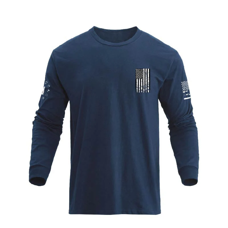 Men's 100% Cotton Patriotic American Flag Cross Graphic Midweight Long Sleeve T-shirts - Image 17