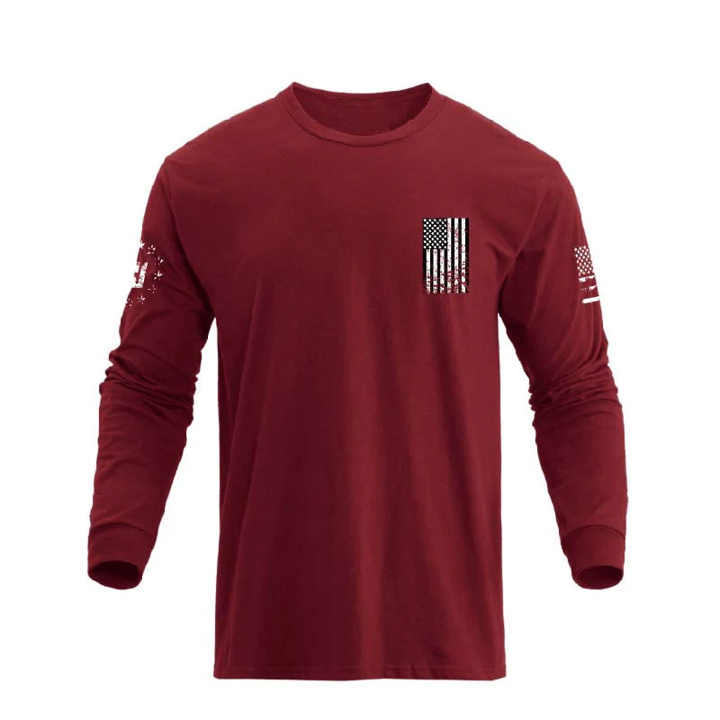 Men's 100% Cotton Patriotic American Flag Cross Graphic Midweight Long Sleeve T-shirts - Image 19