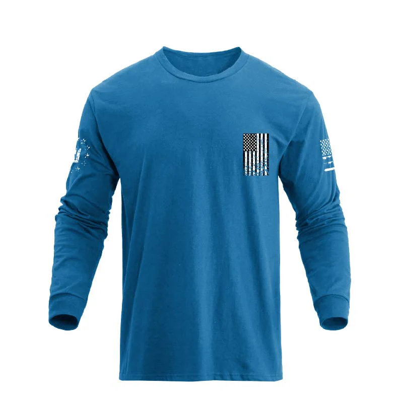Men's 100% Cotton Patriotic American Flag Cross Graphic Midweight Long Sleeve T-shirts - Image 21