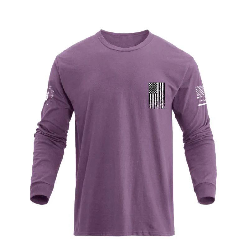 Men's 100% Cotton Patriotic American Flag Cross Graphic Midweight Long Sleeve T-shirts - Image 23