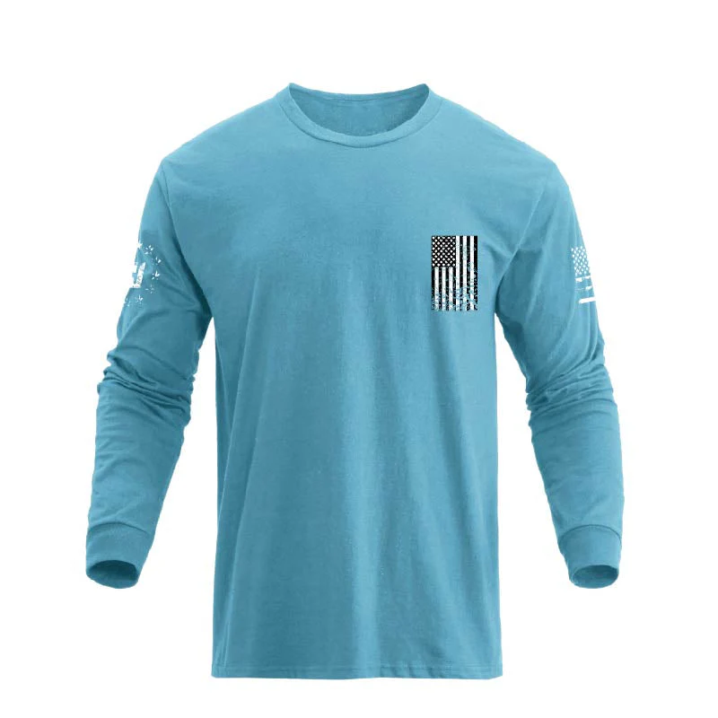 Men's 100% Cotton Patriotic American Flag Cross Graphic Midweight Long Sleeve T-shirts - Image 25