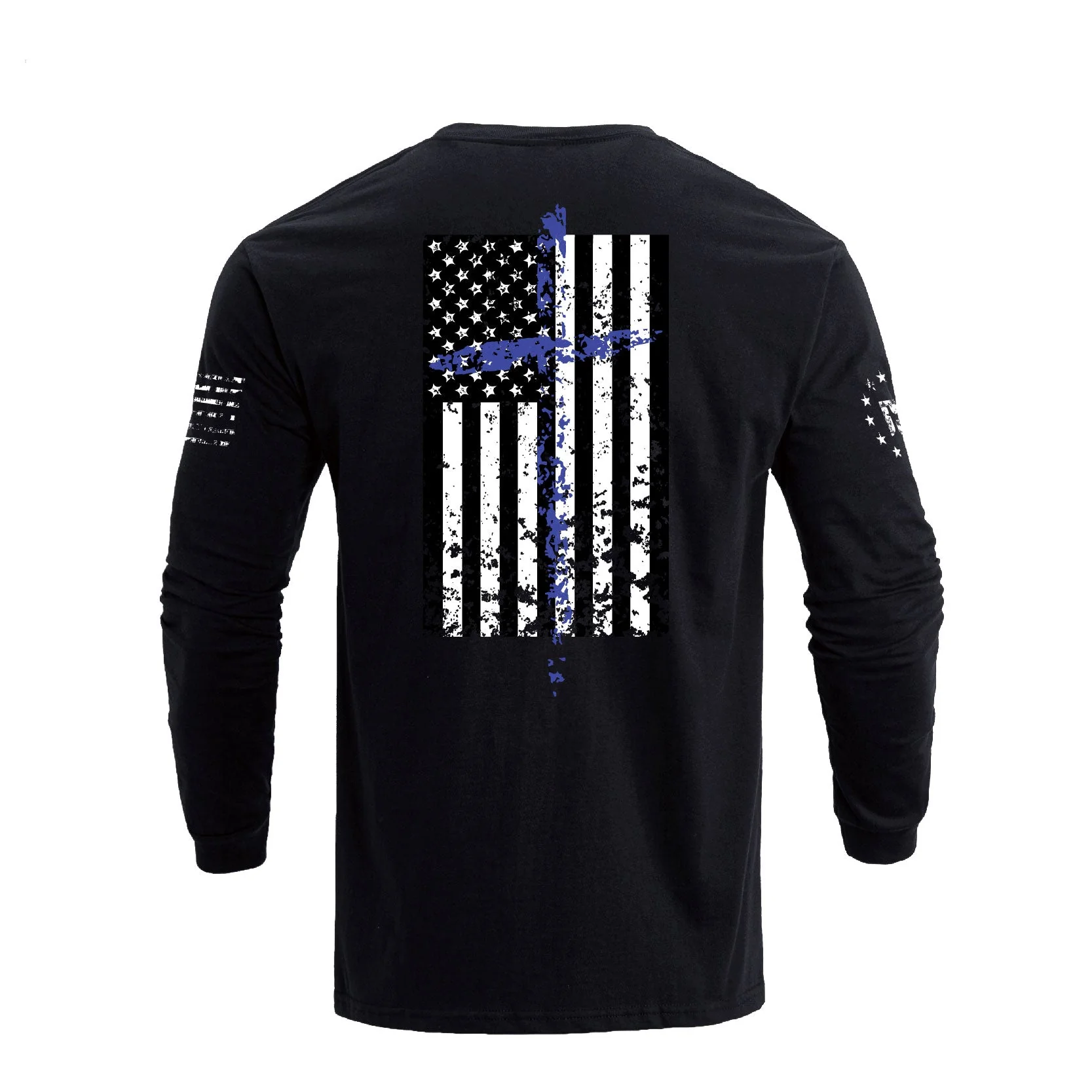 Men's 100% Cotton Patriotic American Flag Cross Graphic Midweight Long Sleeve T-shirts - Image 4