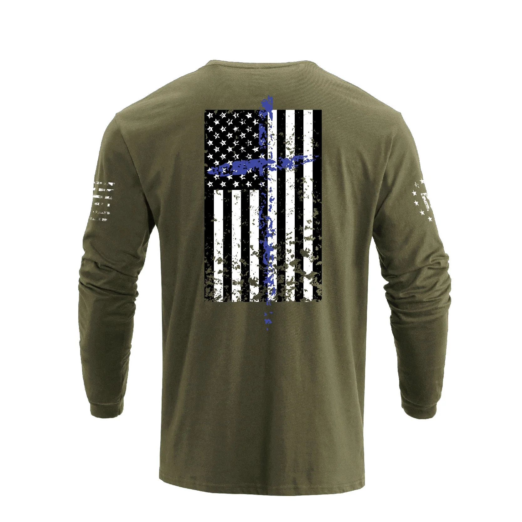 Men's 100% Cotton Patriotic American Flag Cross Graphic Midweight Long Sleeve T-shirts - Image 6