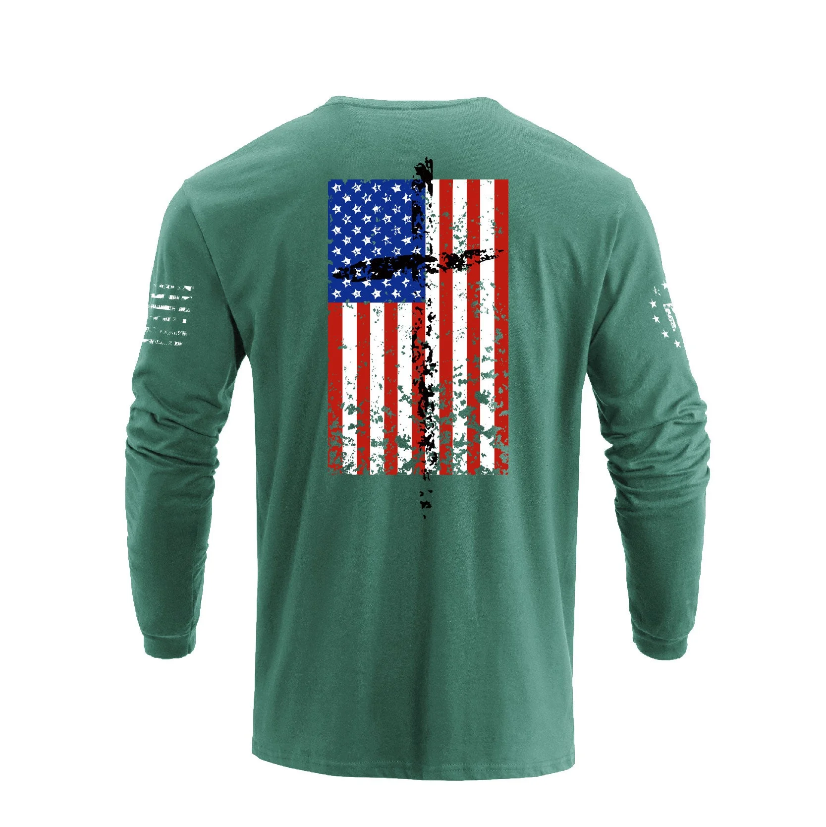 Men's 100% Cotton Patriotic American Flag Cross Graphic Midweight Long Sleeve T-shirts - Image 10
