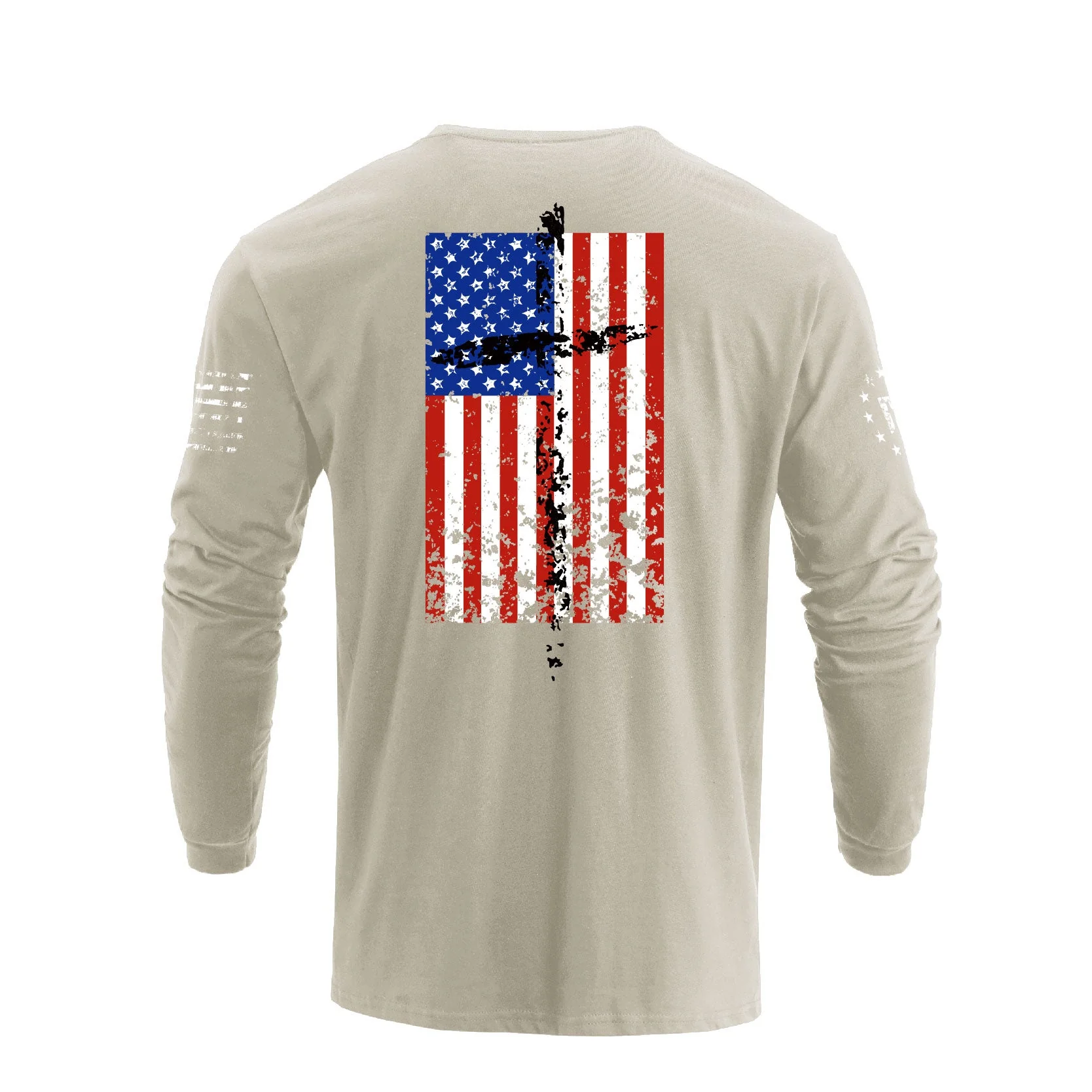 Men's 100% Cotton Patriotic American Flag Cross Graphic Midweight Long Sleeve T-shirts - Image 12