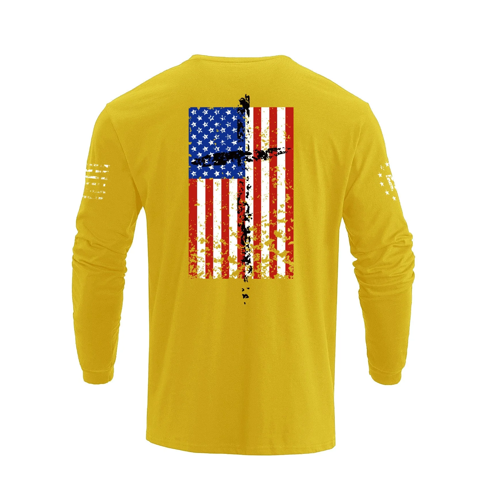 Men's 100% Cotton Patriotic American Flag Cross Graphic Midweight Long Sleeve T-shirts - Image 14