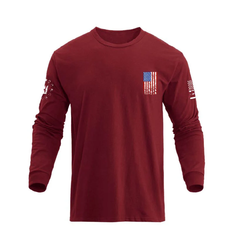 Men's 100% Cotton Patriotic American Flag Cross Graphic Midweight Long Sleeve T-shirts - Image 20