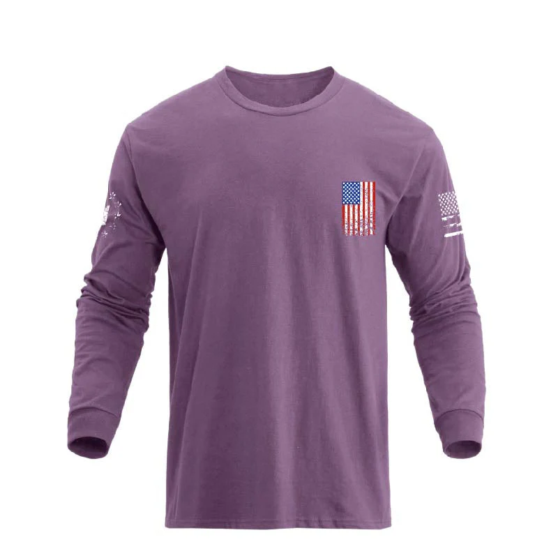 Men's 100% Cotton Patriotic American Flag Cross Graphic Midweight Long Sleeve T-shirts - Image 23