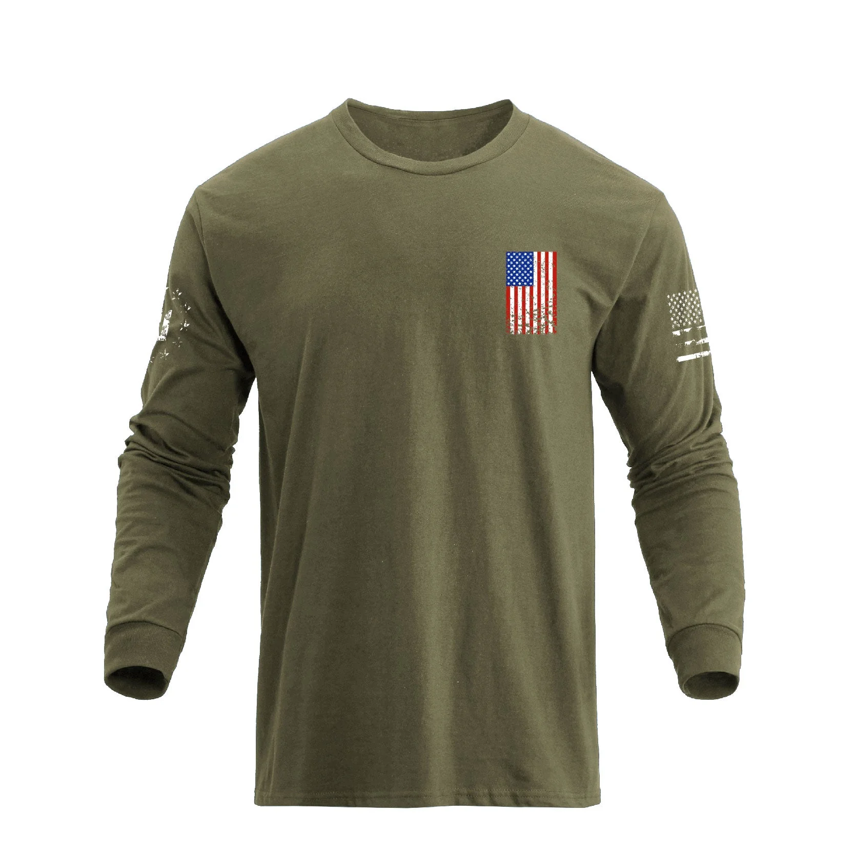Men's 100% Cotton Patriotic American Flag Cross Graphic Midweight Long Sleeve T-shirts - Image 3