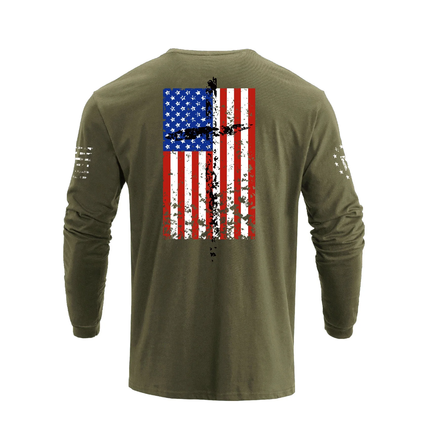Men's 100% Cotton Patriotic American Flag Cross Graphic Midweight Long Sleeve T-shirts - Image 4
