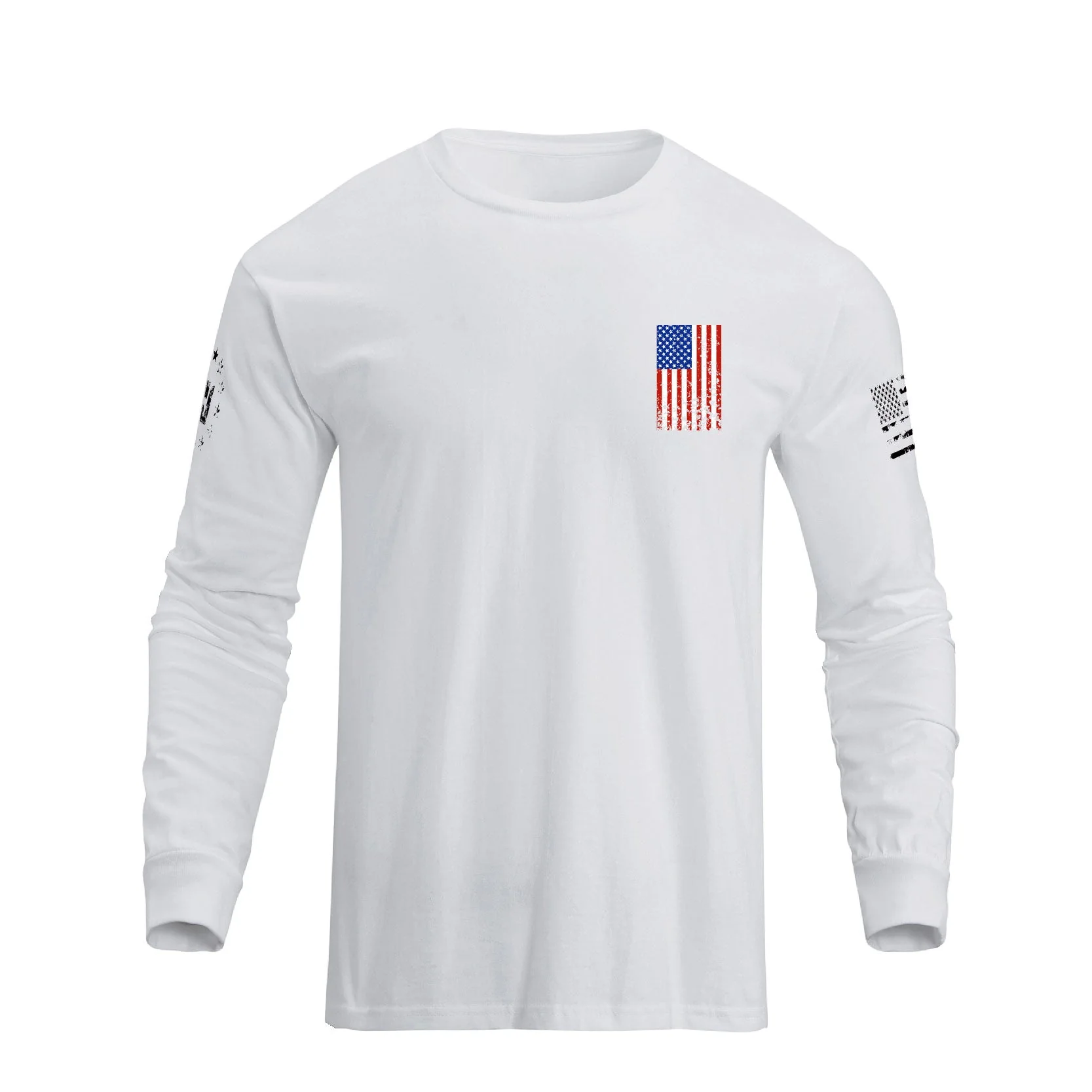 Men's 100% Cotton Patriotic American Flag Cross Graphic Midweight Long Sleeve T-shirts - Image 5