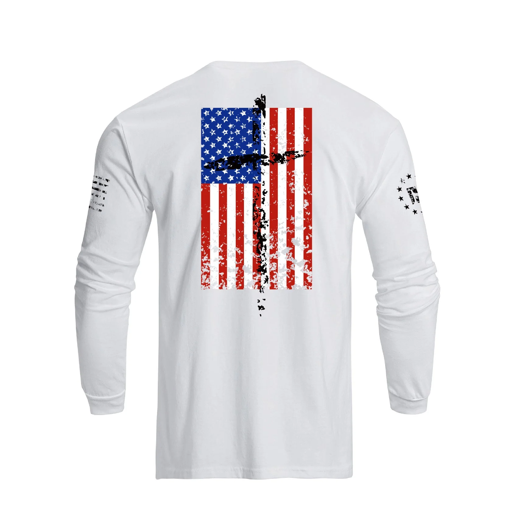 Men's 100% Cotton Patriotic American Flag Cross Graphic Midweight Long Sleeve T-shirts - Image 6