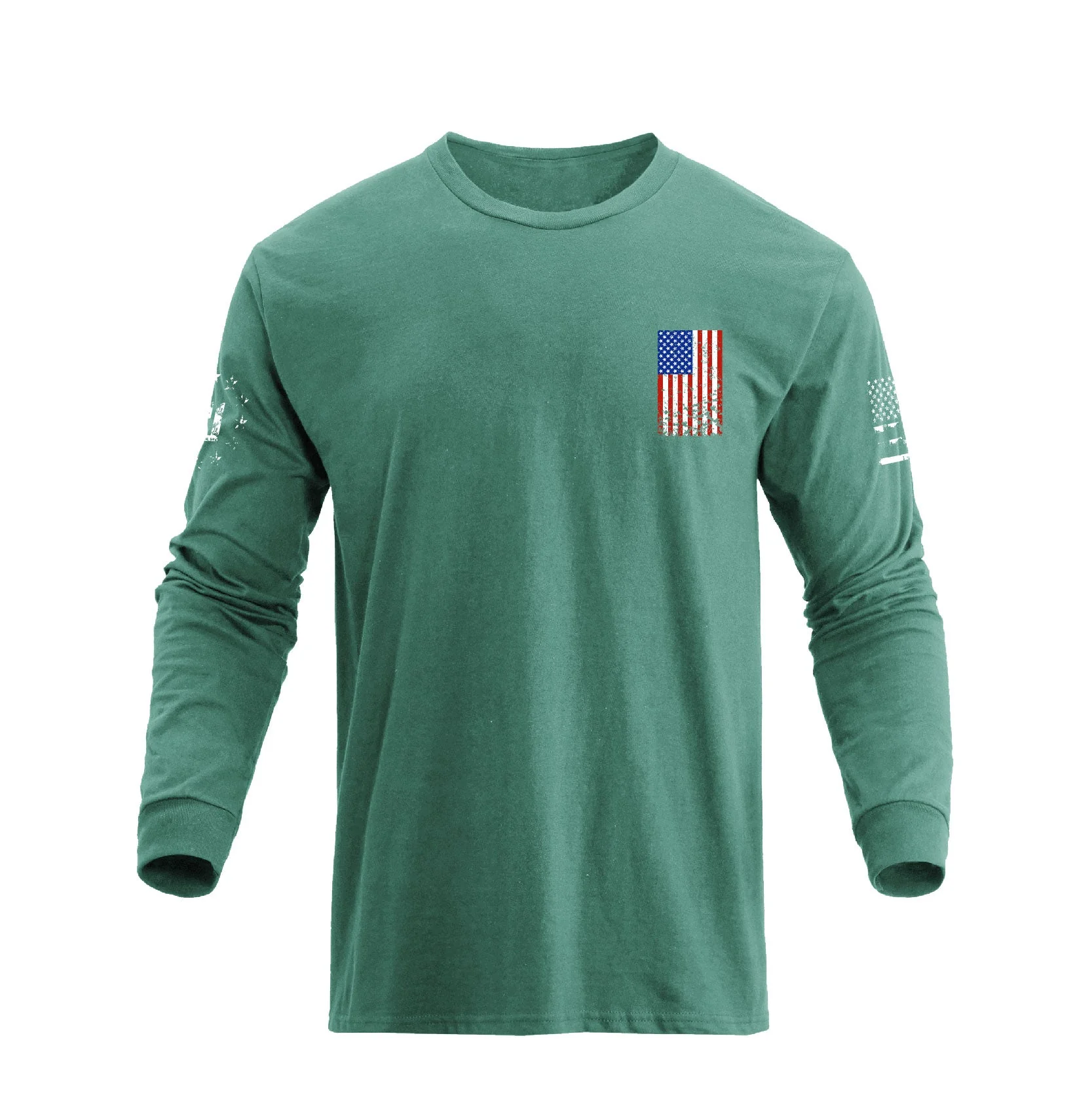 Men's 100% Cotton Patriotic American Flag Cross Graphic Midweight Long Sleeve T-shirts - Image 9