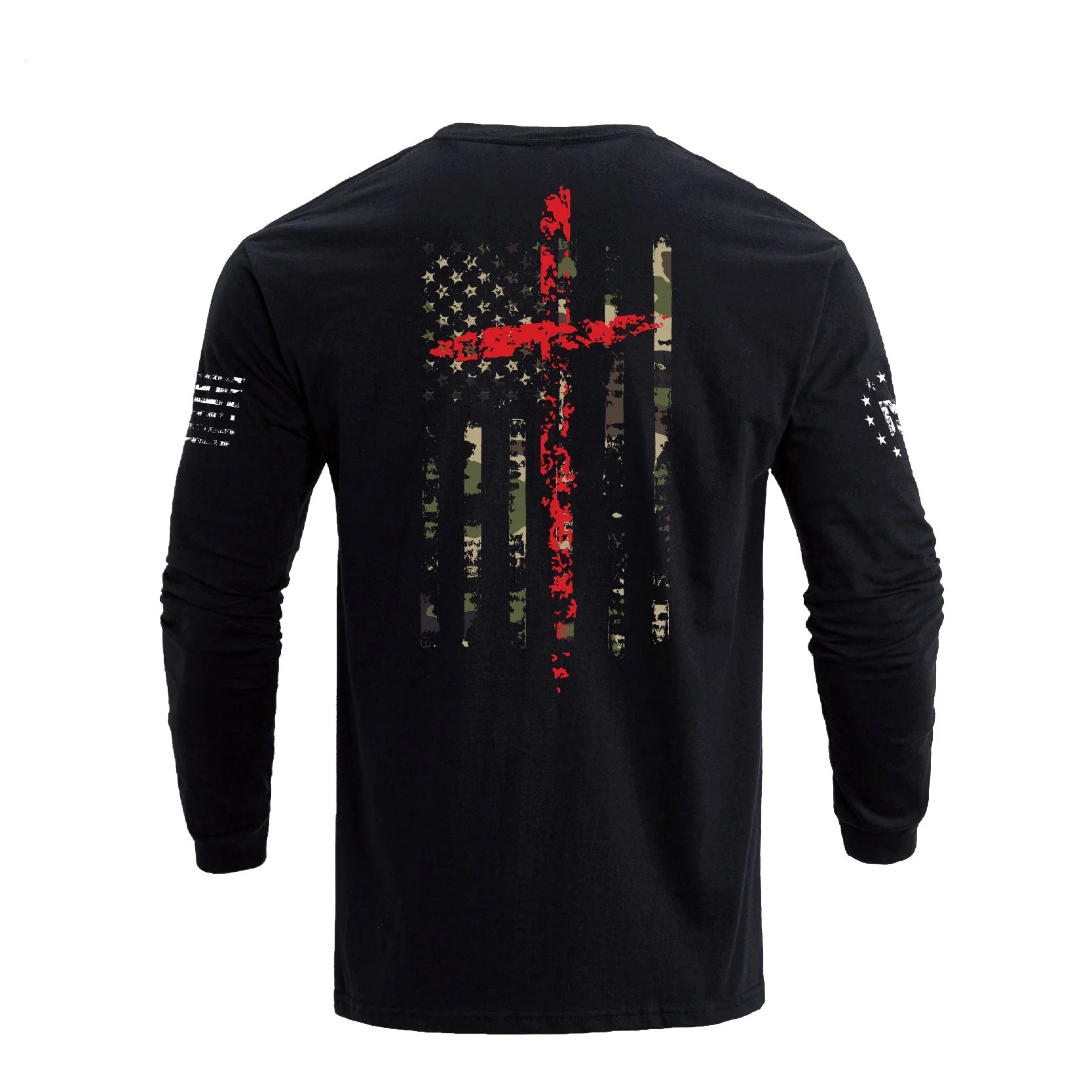 Men's 100% Cotton Patriotic American Flag Camouflage Cross Graphic Midweight Long Sleeve T-shirts - Image 4