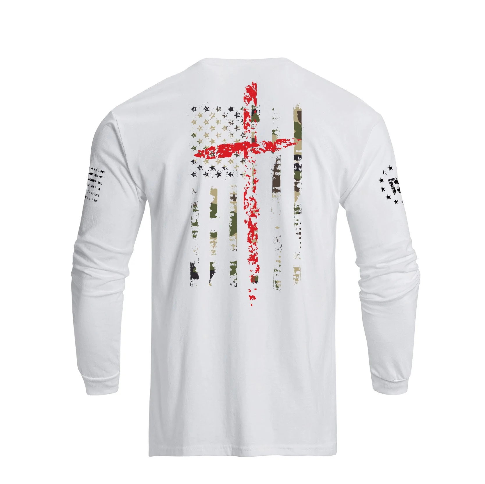 Men's 100% Cotton Patriotic American Flag Camouflage Cross Graphic Midweight Long Sleeve T-shirts - Image 8