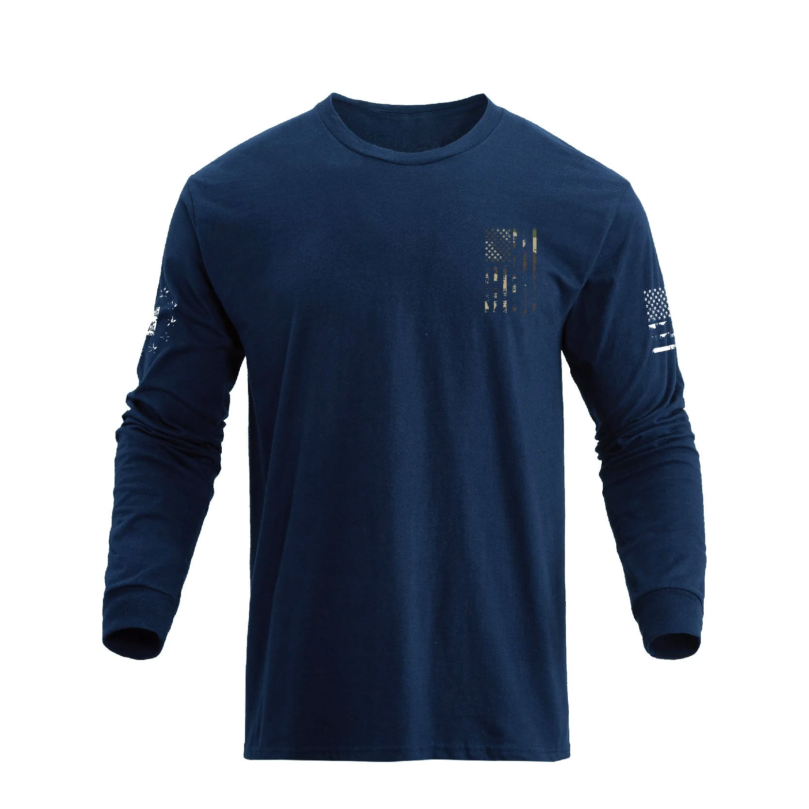 Men's 100% Cotton Patriotic American Flag Camouflage Cross Graphic Midweight Long Sleeve T-shirts - Image 9