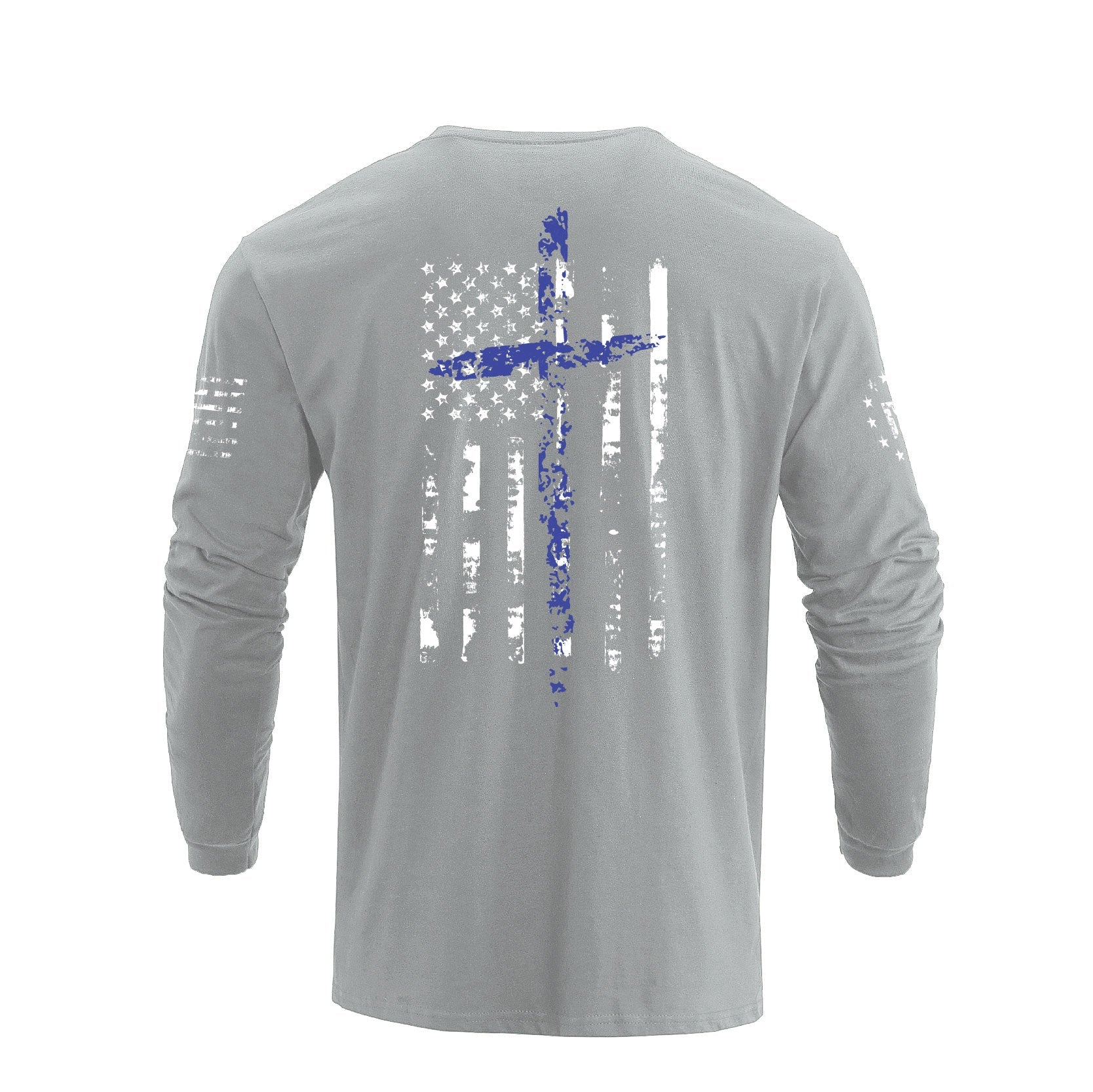 Men's 100% Cotton American Flag Cross Overlay Long Sleeve T-Shirt - Image 15